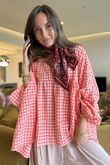 Nonni Gingham Artist Smock Coral